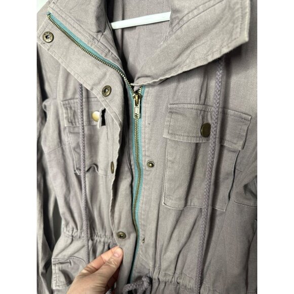Market & Spruce Cargo Utility Jacket Womens M Grey Hooded Military Safari - Picture 7 of 11